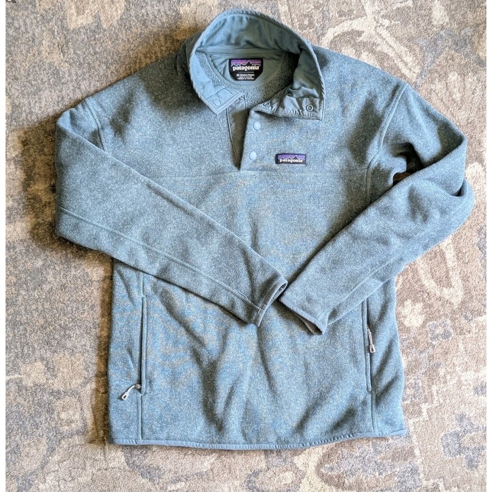 Patagonia women's size M 1/4 snap Better Sweater Marsupial Pullover Blue Logo - Picture 1 of 12